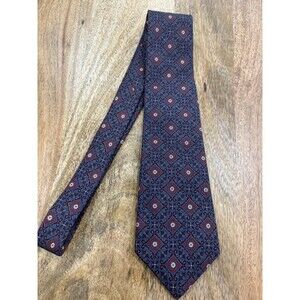 CHRISTIAN DIOR 100% Silk Necktie Geometric Burgundy/Blue/Rust